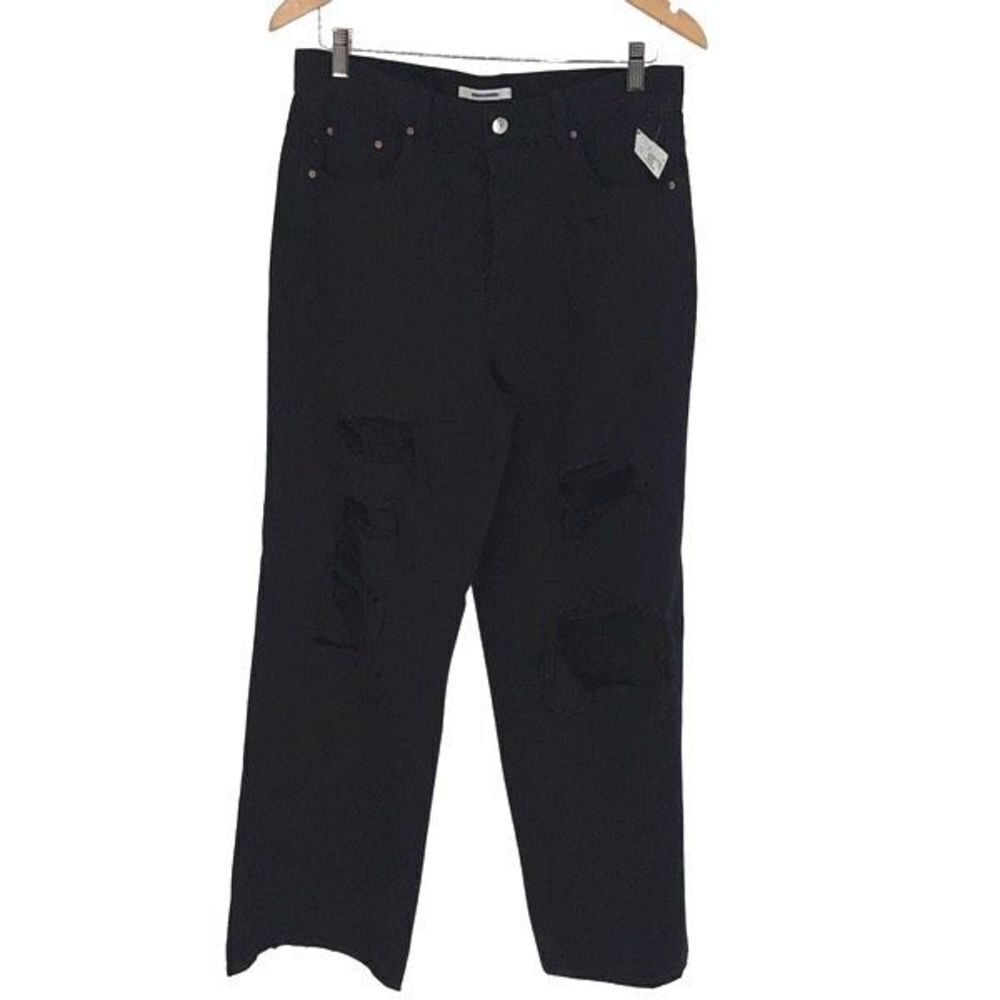 Pacsun Womens High Rise Button Fly Distressed Baggy Jeans Eco Black Size‎ 30 NWT